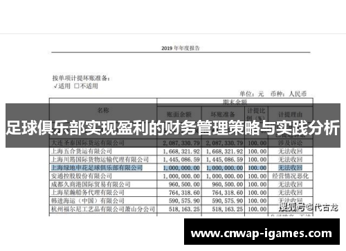 足球俱乐部实现盈利的财务管理策略与实践分析 足球俱乐部实现盈利的财务管理策略与实践分析